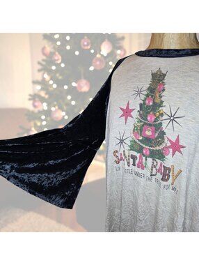 L&B Life 2XL Santa Baby Christmas Rhinestone Tunic Top Stone Black Velvet Flair
